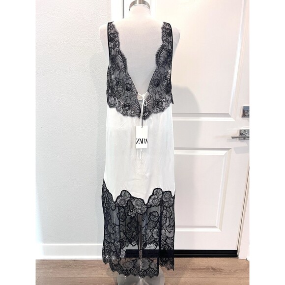 ZARA WOMAN SS24 WHITE LACE SATIN EFFECT DRESS ZW COLLECTION SIZE LARGE 8385/789 - Picture 13 of 16